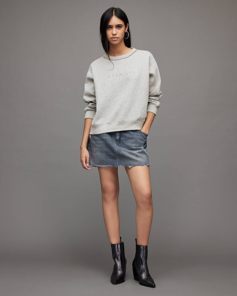 Grey Marl Allsaints Pippa Diamante Embellished Sweatshirt | WM124X-107