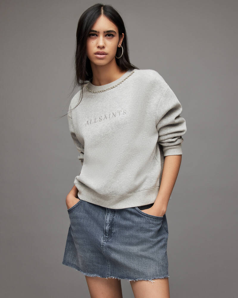 Grey Marl Allsaints Pippa Diamante Embellished Sweatshirt | WM124X-107