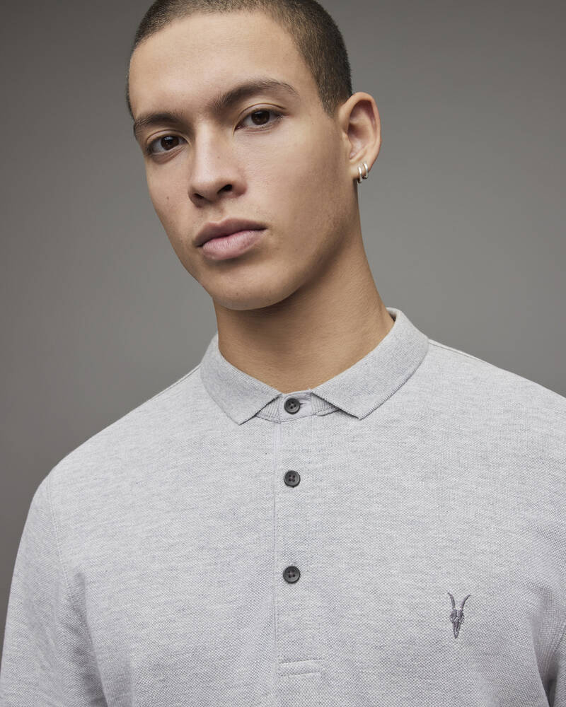 Grey Marl Allsaints Reform Long Sleeve Polo Shirt | MD170H-107