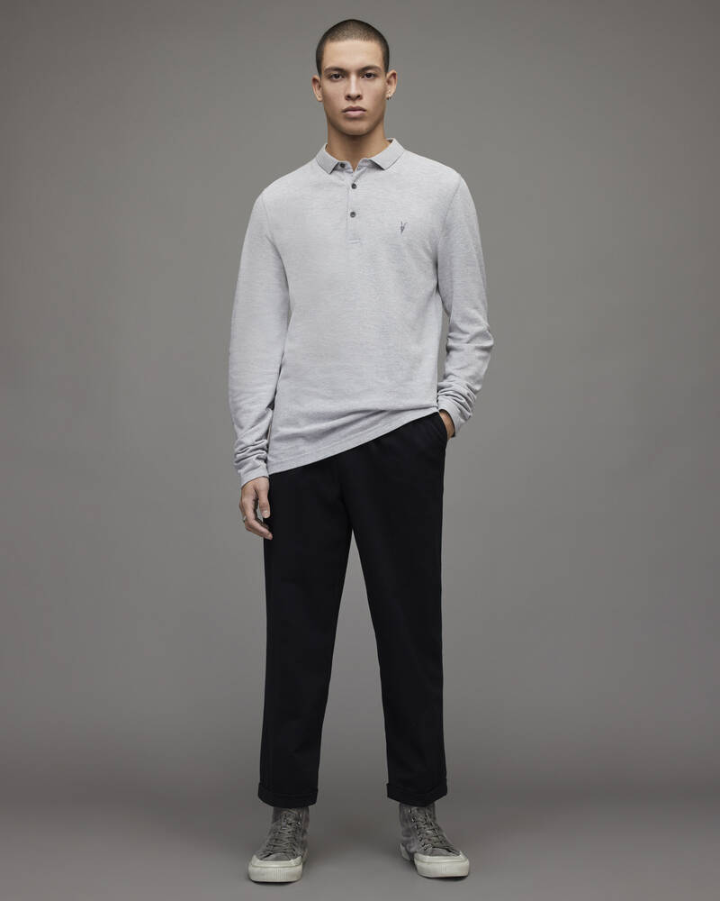 Grey Marl Allsaints Reform Long Sleeve Polo Shirt | MD170H-107