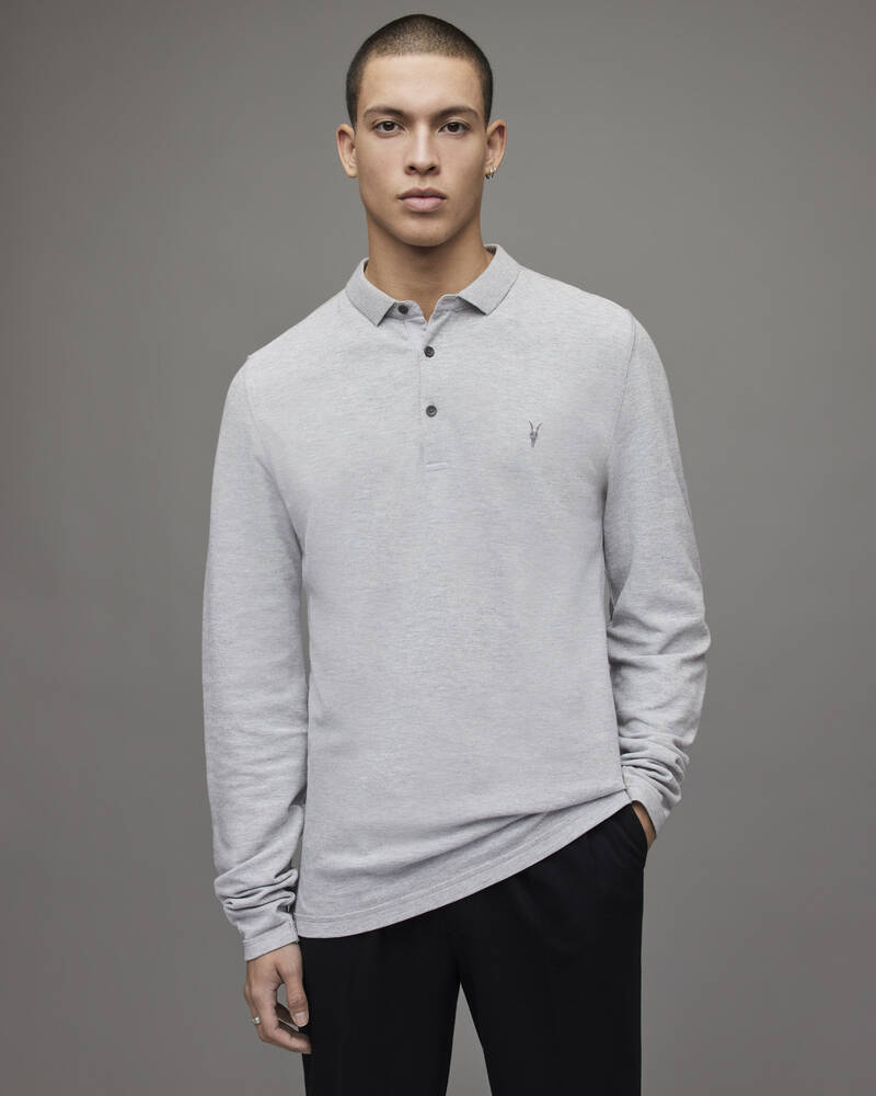 Grey Marl Allsaints Reform Long Sleeve Polo Shirt | MD170H-107