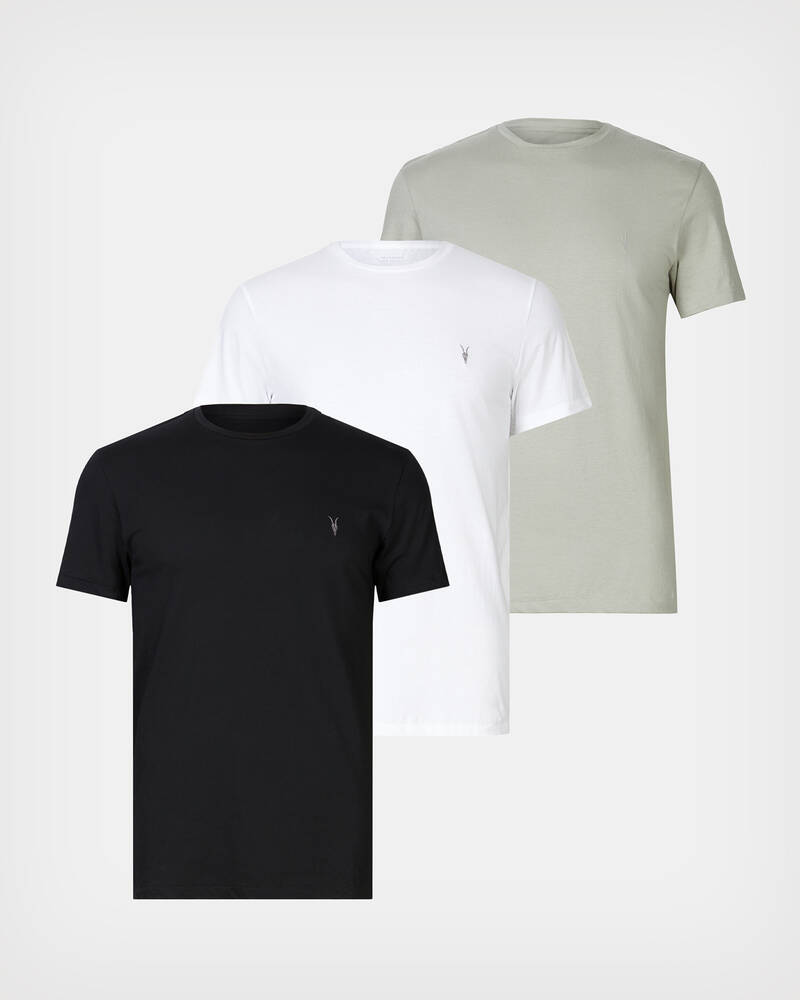 Grn/Wht/Jet Blk Allsaints Tonic Crew 3 Pack T Shirts | MD140X-8014