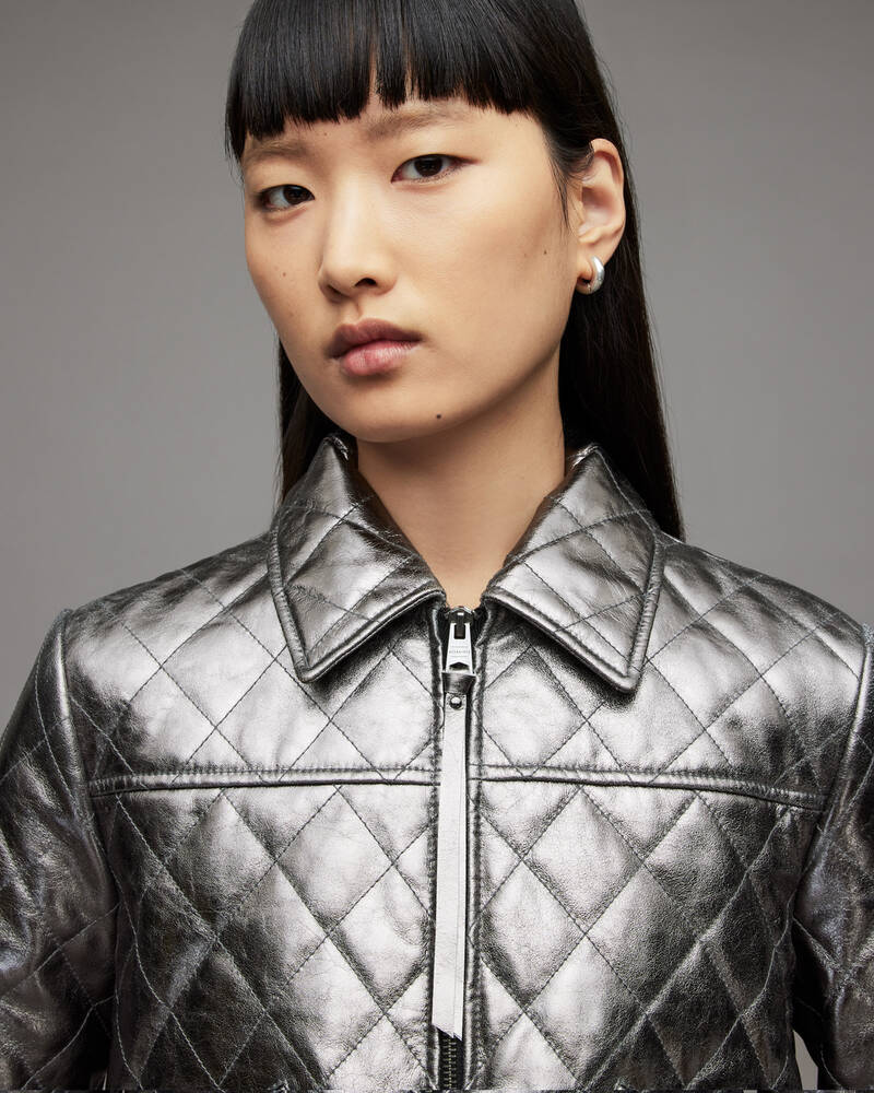 Gunmetal Allsaints Quinn Metallic Leather Bomber Jacket | WL161X-93