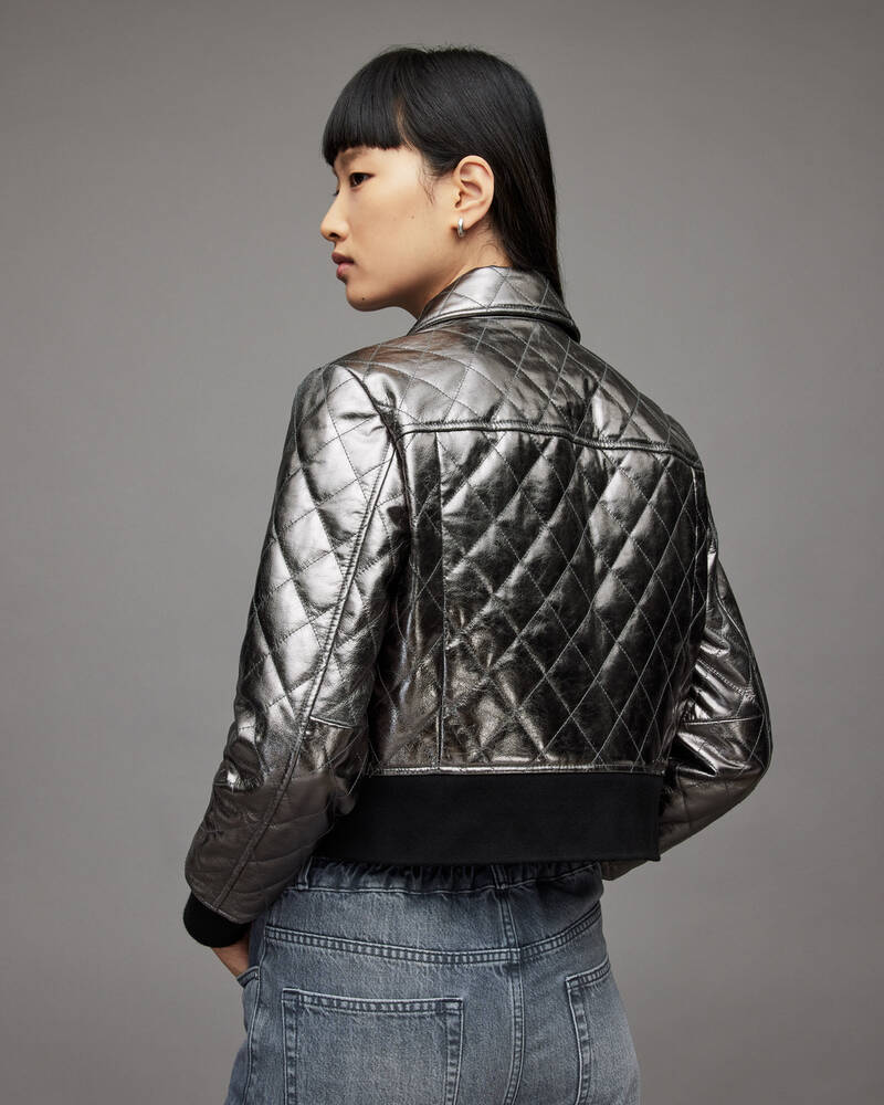 Gunmetal Allsaints Quinn Metallic Leather Bomber Jacket | WL161X-93