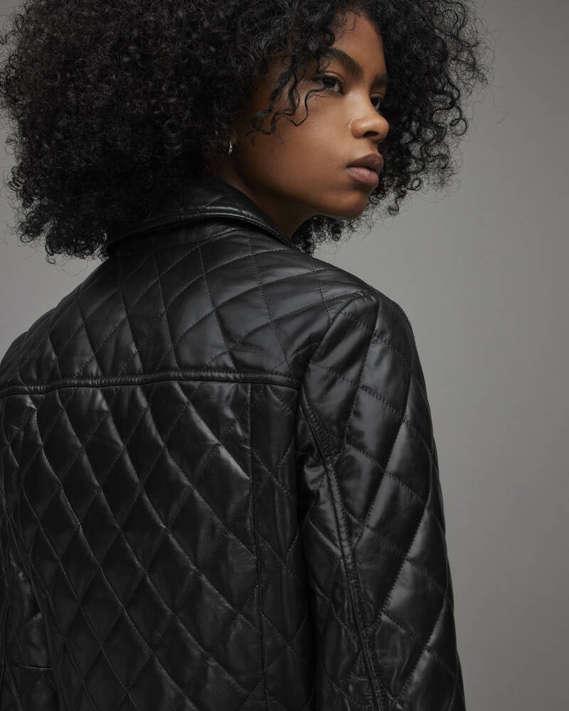 High Shine Black Allsaints Quinn Quilted Leather Bomber Jacket | WL042X-7743