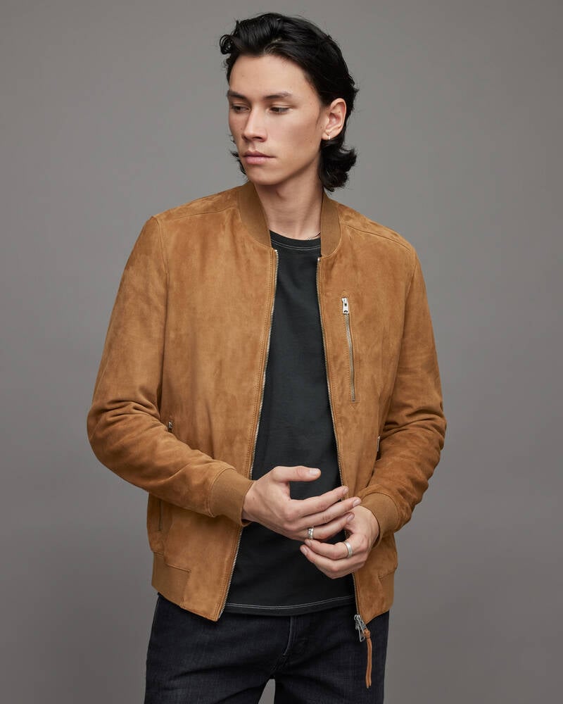 Honey Brown Allsaints Kemble Suede Bomber Jacket | ML084X-5906