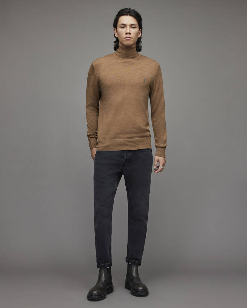 Honey Brown Marl Allsaints Mode Merino Roll Neck Jumper | MK166X-8044