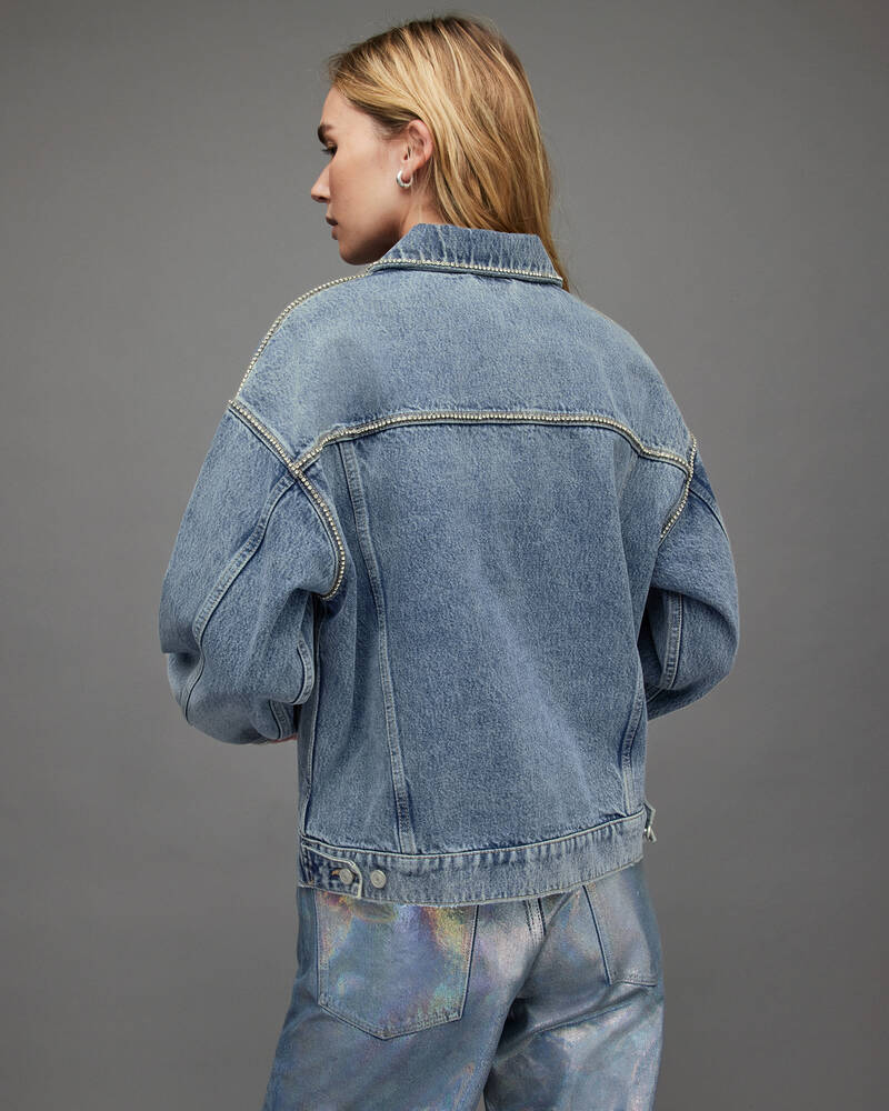 Indigo Blue Allsaints Bella Diamante Embellished Denim Jacket | WO130X-2824