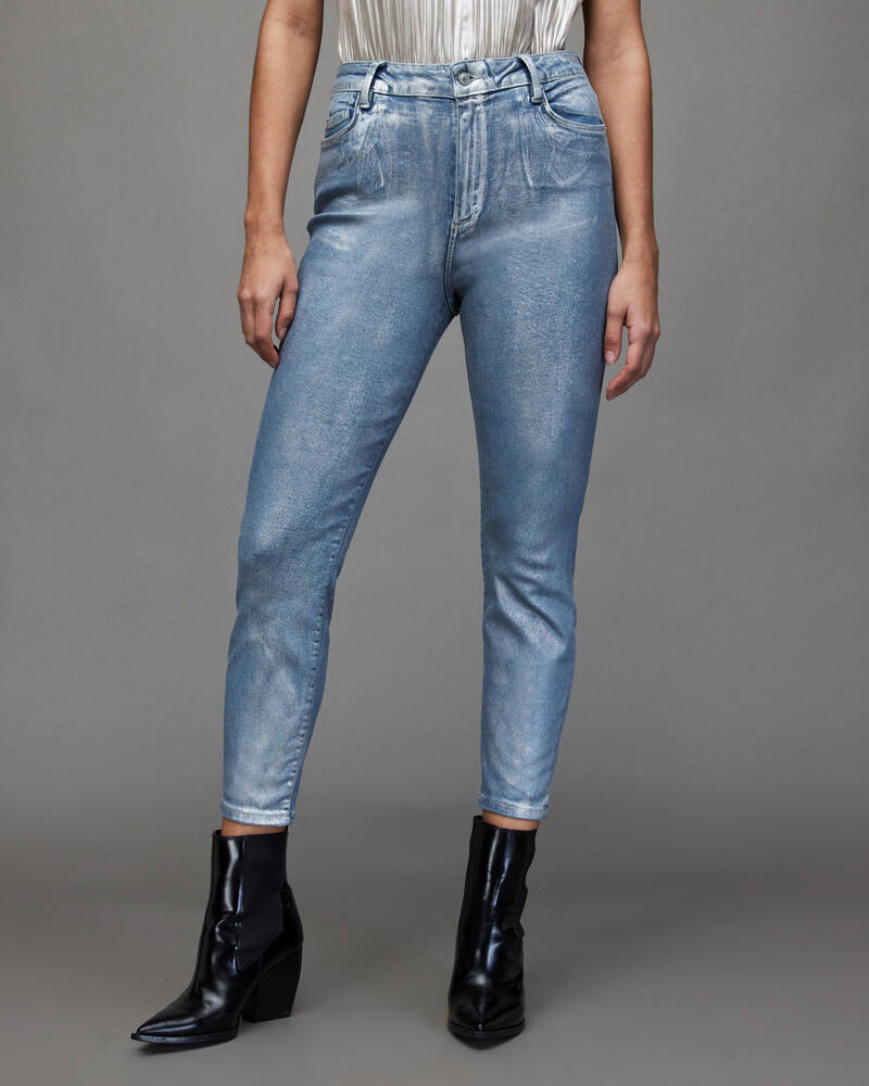 Indigo Blue Allsaints Dax High Rise Metallic Skinny Jeans | WE021X-2824