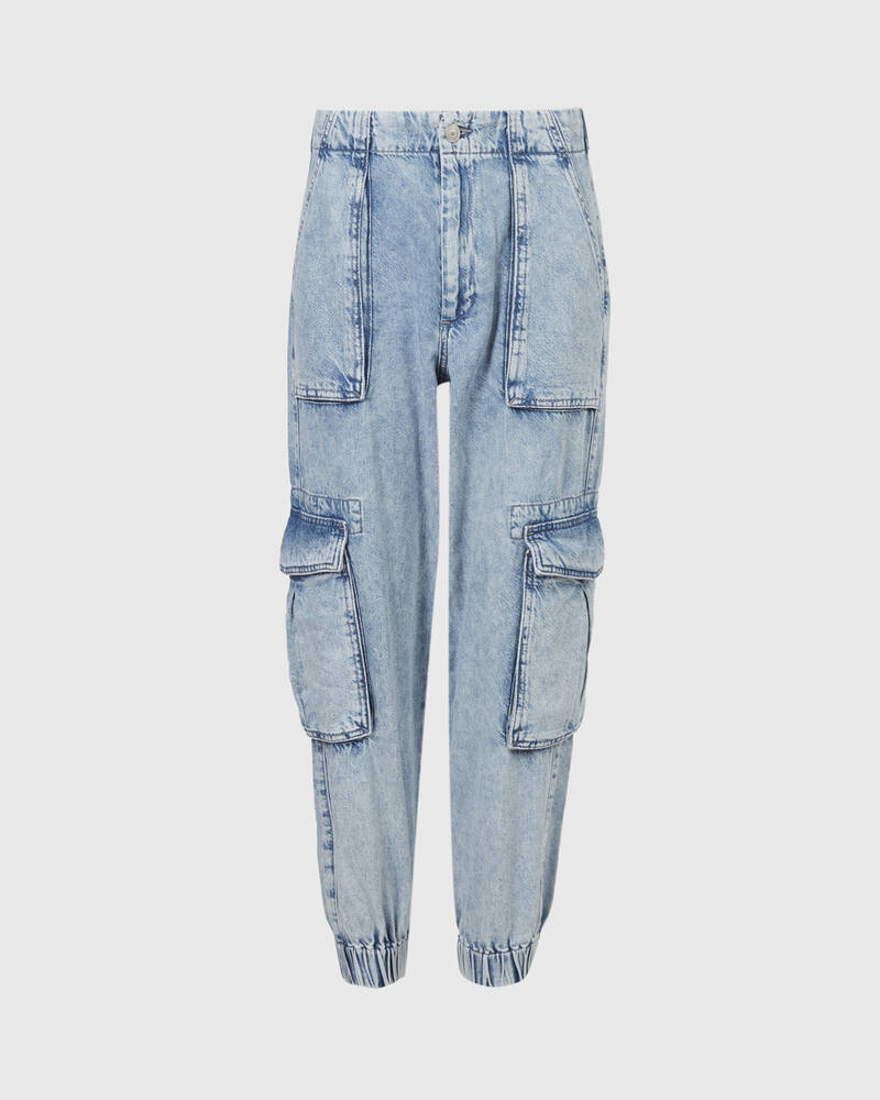 Indigo Blue Allsaints Frieda High Rise Denim Cargo Trousers | WP040V-2824