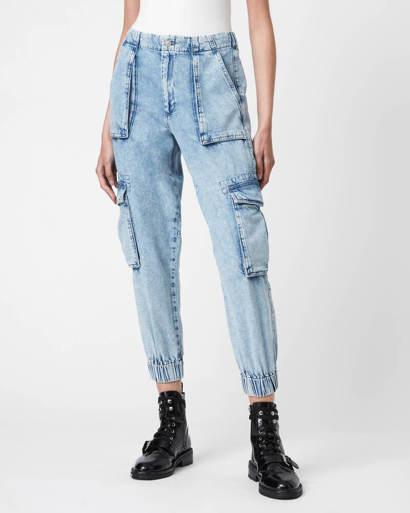 Indigo Blue Allsaints Frieda High Rise Denim Cargo Trousers | WP040V-2824