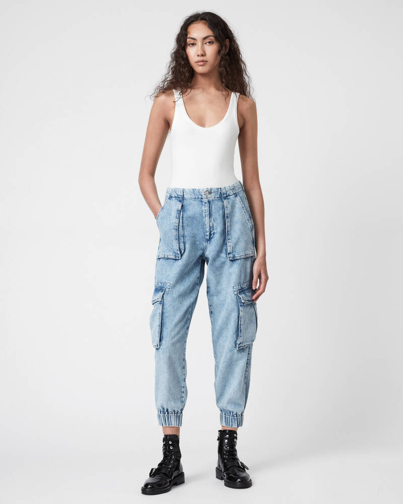 Indigo Blue Allsaints Frieda High Rise Denim Cargo Trousers | WP040V-2824