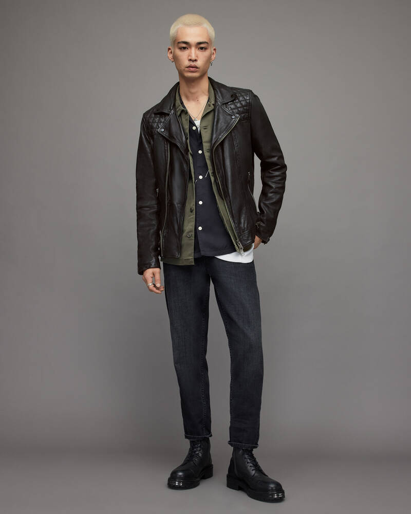 Ink Navy Allsaints Conroy Leather Biker Jacket | ML058F-3968