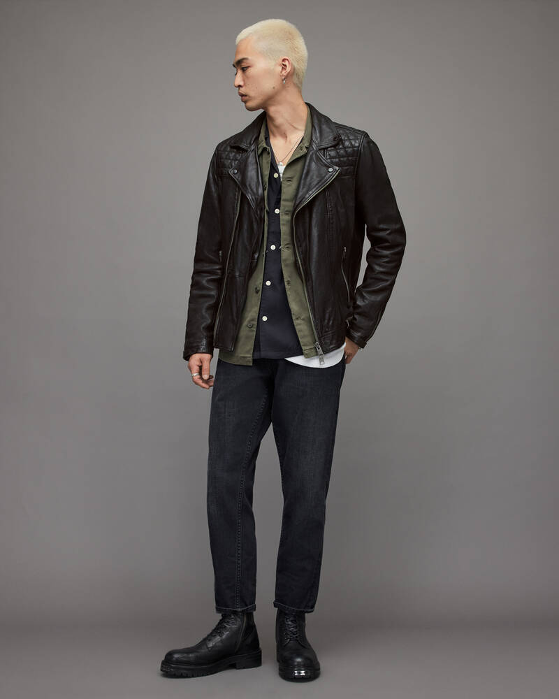 Ink Navy Allsaints Conroy Leather Biker Jacket | ML058F-3968