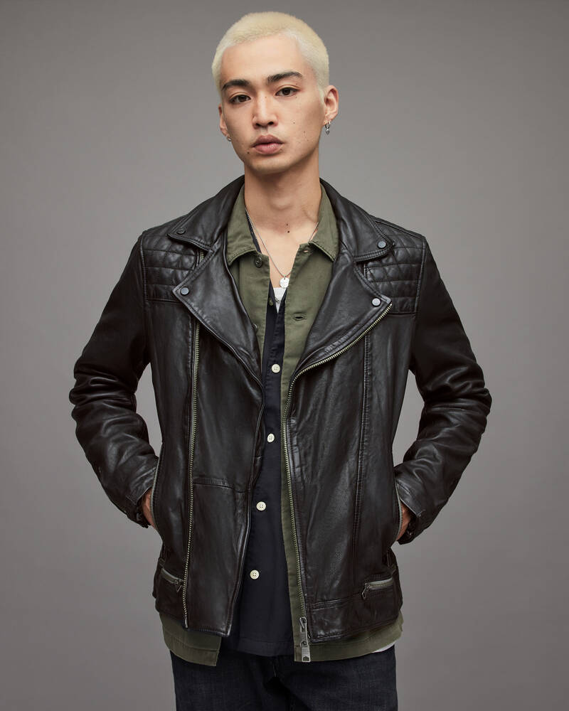 Ink Navy Allsaints Conroy Leather Biker Jacket | ML058F-3968