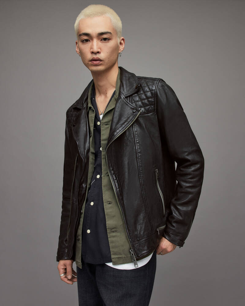 Ink Navy Allsaints Conroy Leather Biker Jacket | ML058F-3968