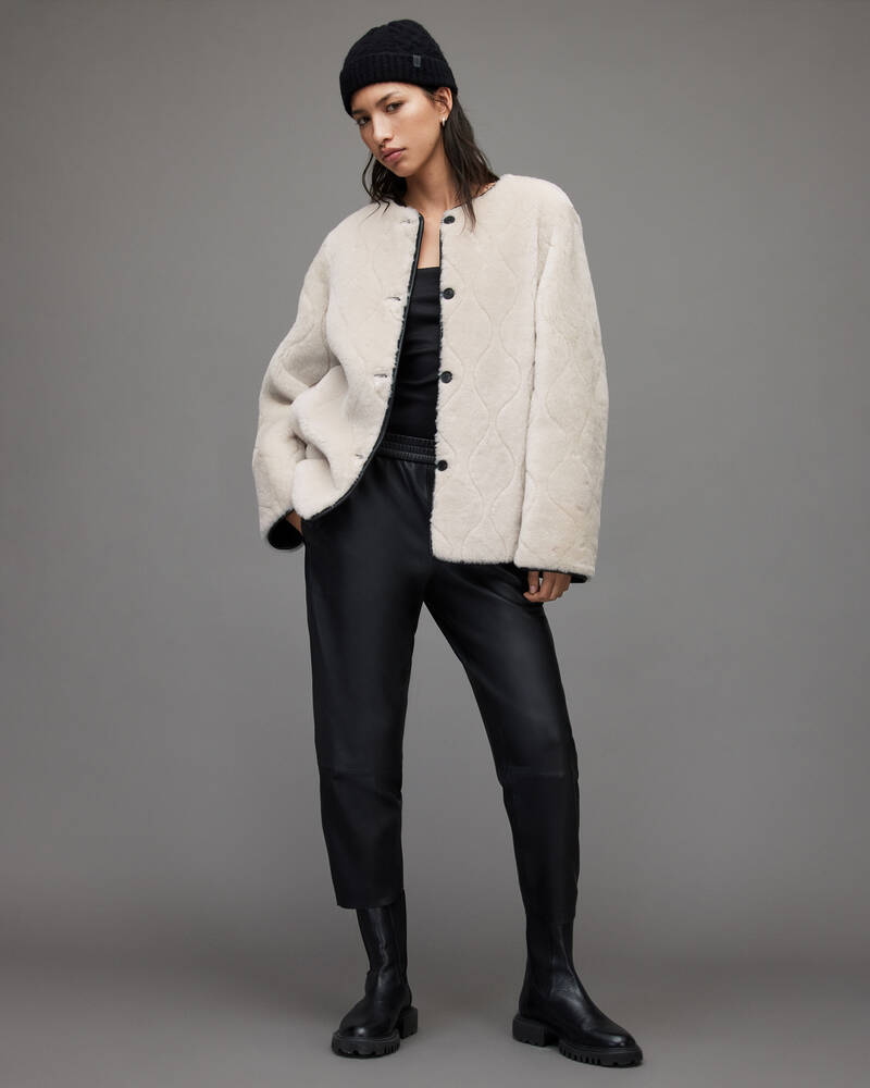 Ivory/Black Allsaints Duthie Reversible Shearling Liner Jacket | WL165X-8097