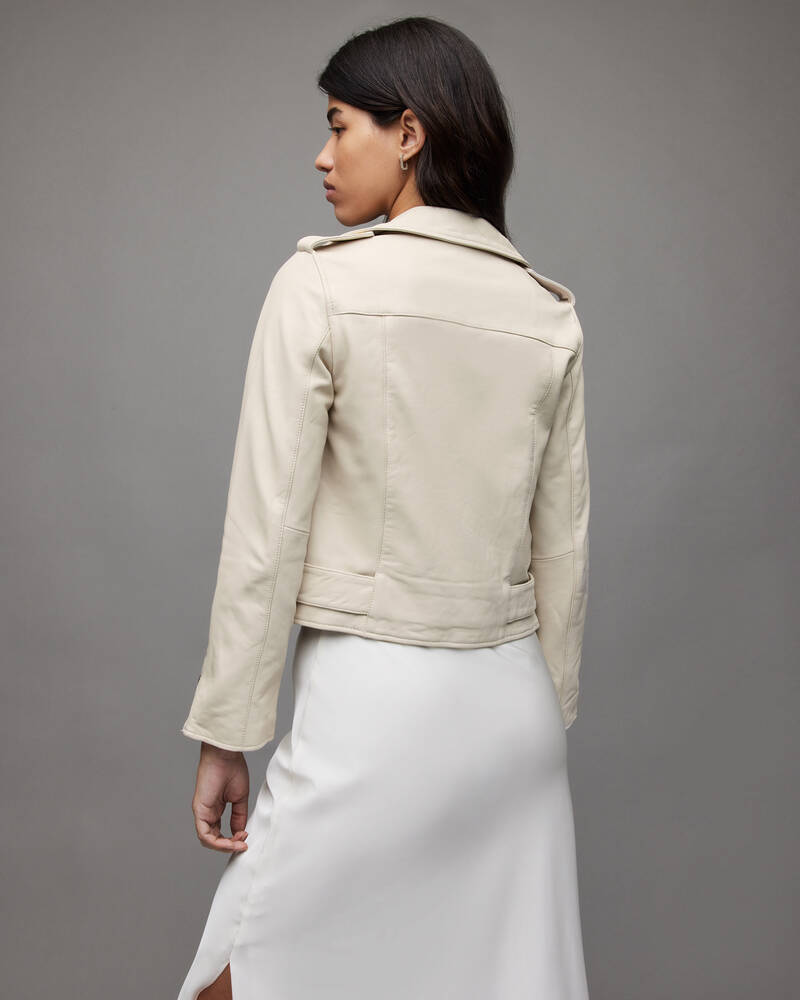 Ivory White Allsaints Balfern Leather Biker Jacket | WL155X-4596