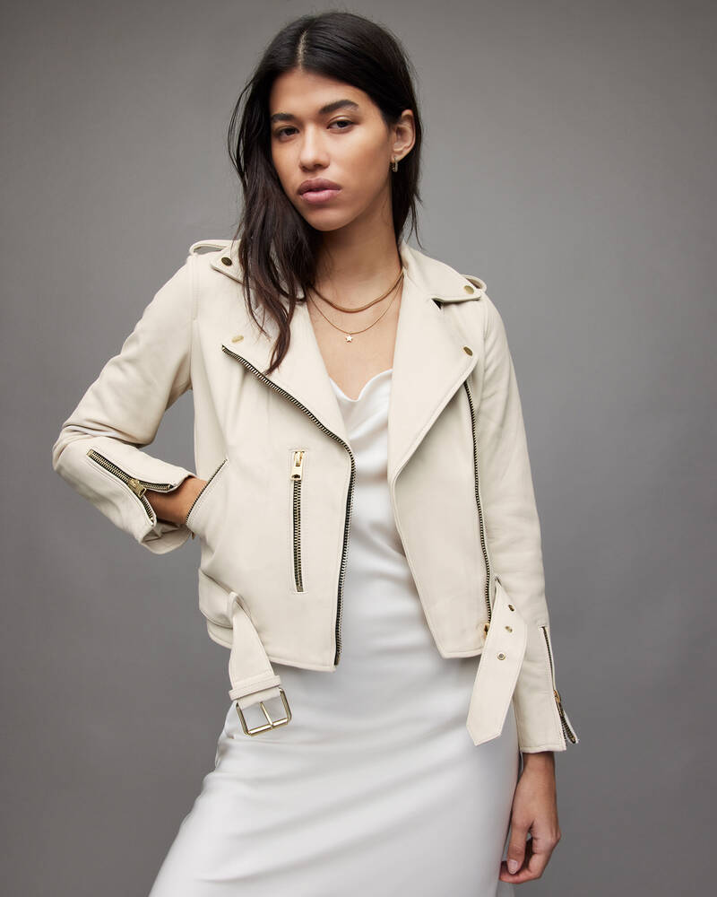 Ivory White Allsaints Balfern Leather Biker Jacket | WL155X-4596