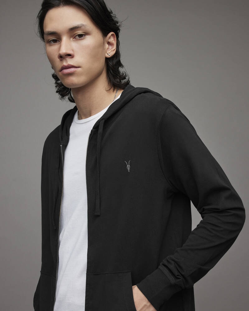 Jet Black Allsaints Brace Brushed Cotton Hoodie | MF028H-451