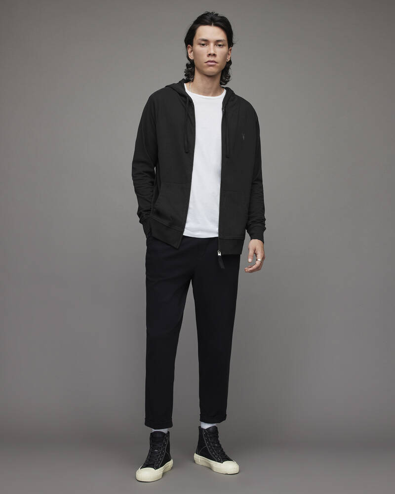 Jet Black Allsaints Brace Brushed Cotton Hoodie | MF028H-451