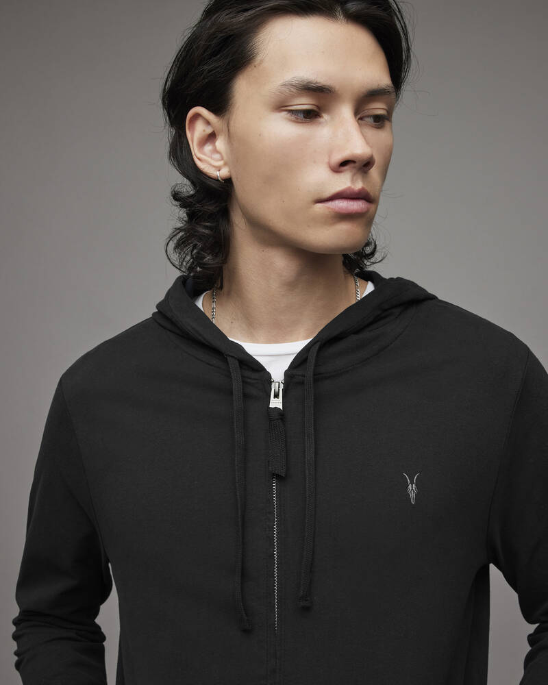 Jet Black Allsaints Brace Brushed Cotton Hoodie | MF028H-451