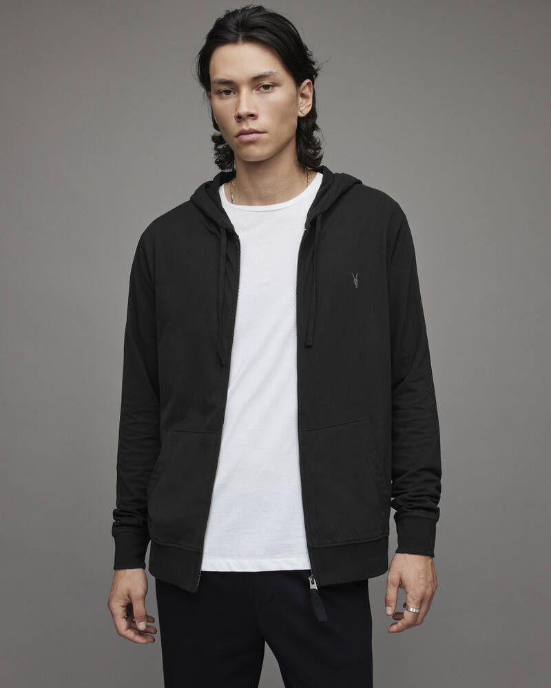 Jet Black Allsaints Brace Brushed Cotton Hoodie | MF028H-451