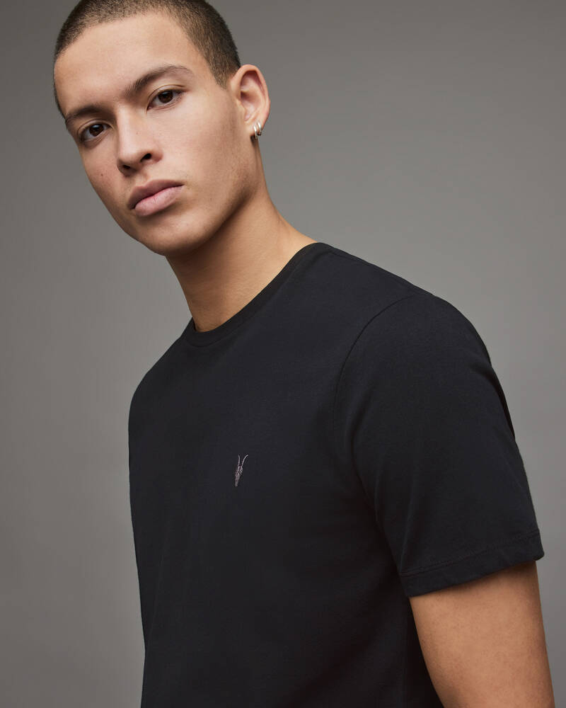 Jet Black Allsaints Brace Crew Brushed Cotton T Shirt | MD131G-451