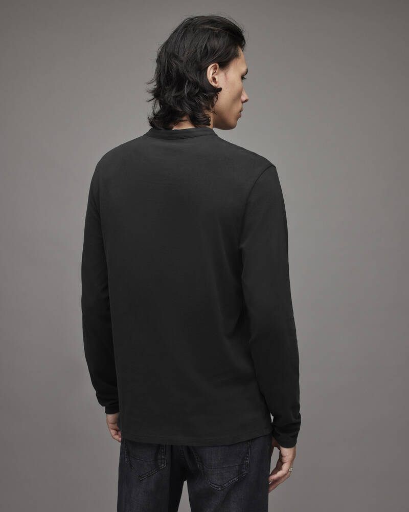 Jet Black Allsaints Brace Long Sleeve Brushed Cotton Henley | MD002U-451