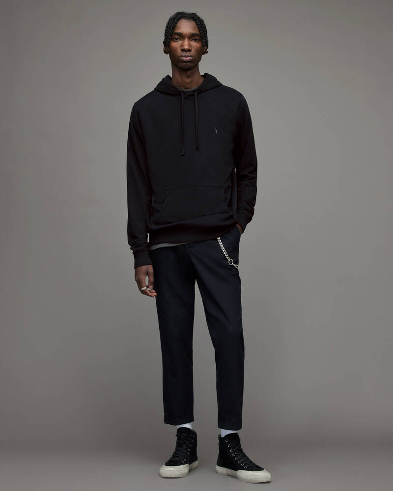 Jet Black Allsaints Brace Pullover Brushed Cotton Hoodie | MF118W-451