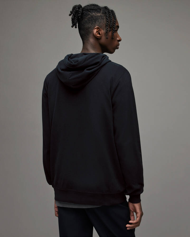 Jet Black Allsaints Brace Pullover Brushed Cotton Hoodie | MF118W-451