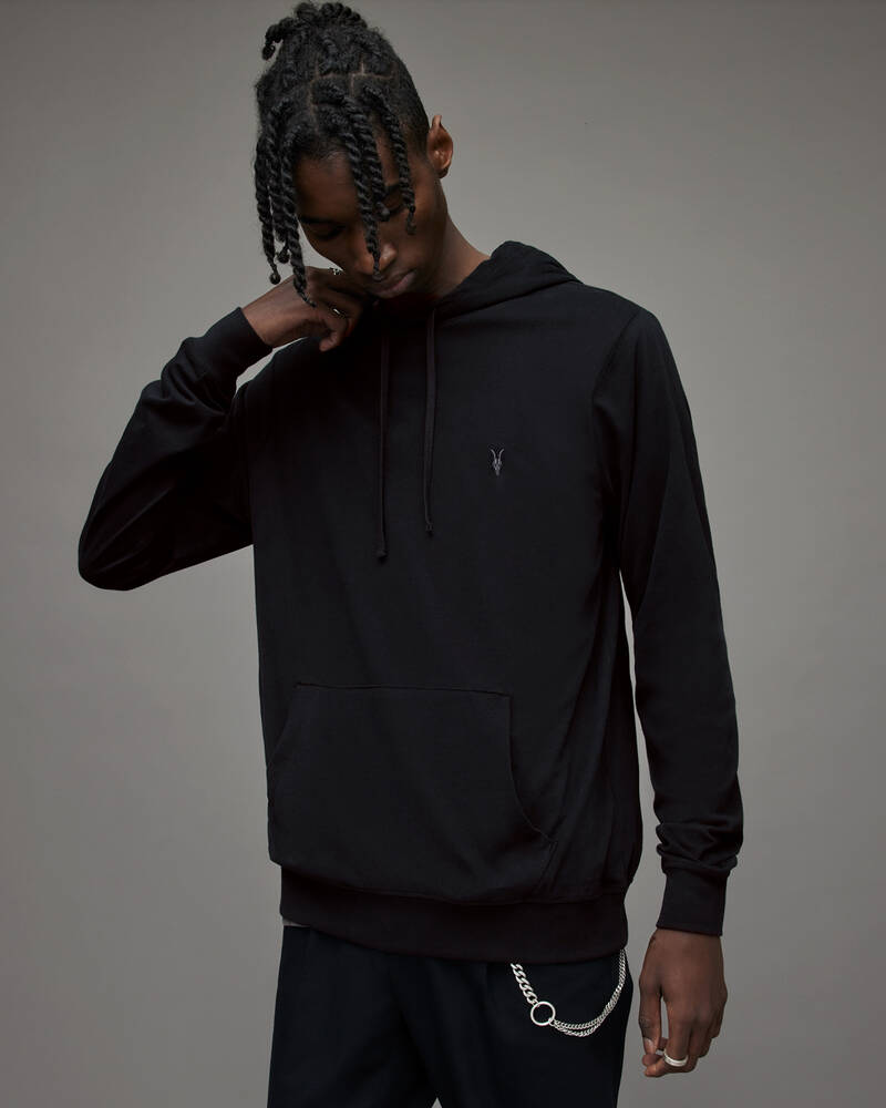 Jet Black Allsaints Brace Pullover Brushed Cotton Hoodie | MF118W-451