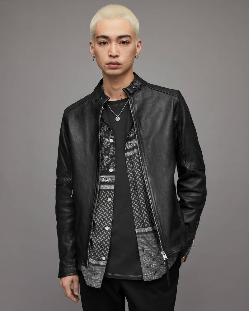 Jet Black Allsaints Cora Leather Jacket | ML014P-451