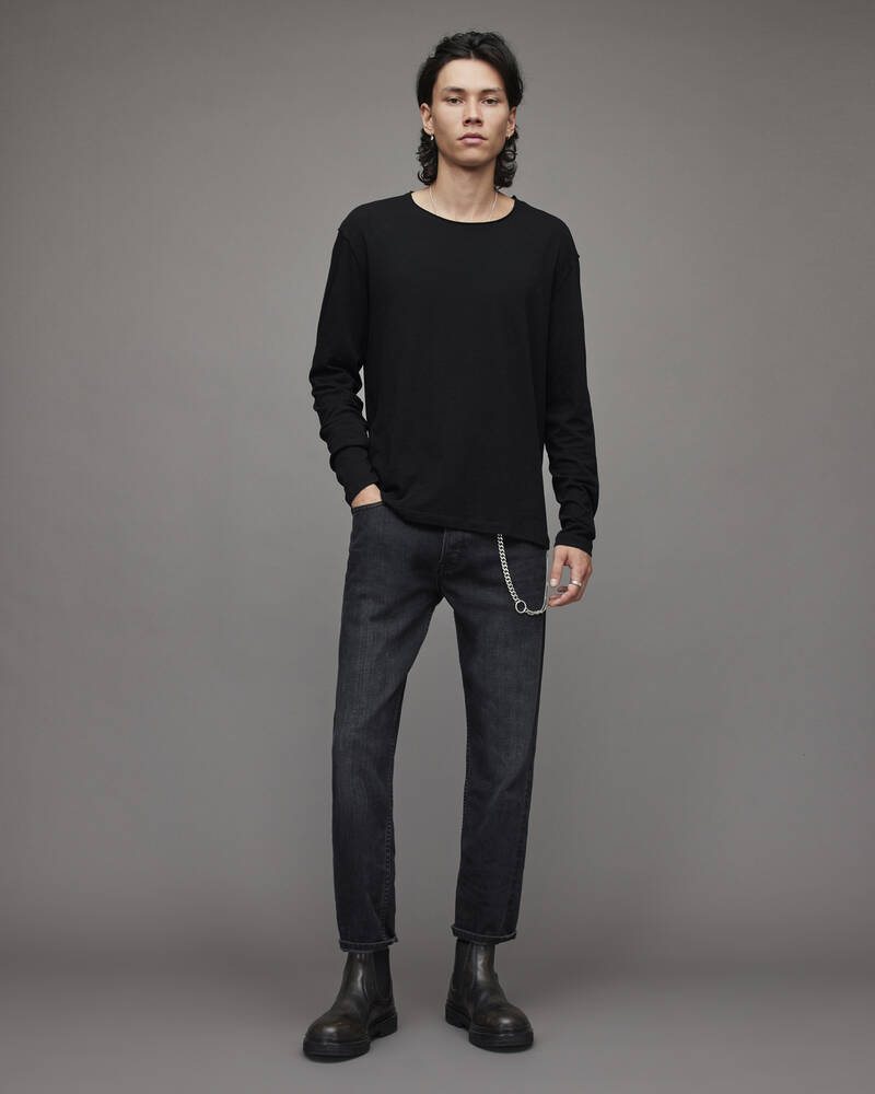 Jet Black Allsaints Figure Long Sleeve Crew T Shirt | MD059T-451