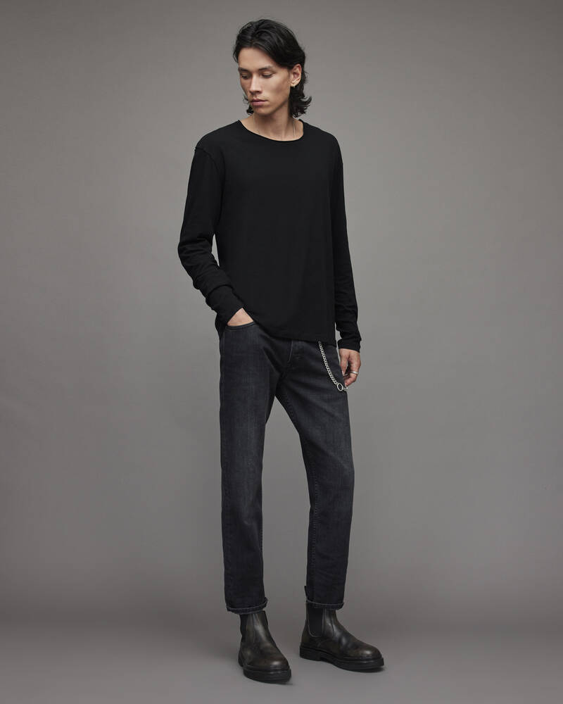 Jet Black Allsaints Figure Long Sleeve Crew T Shirt | MD059T-451