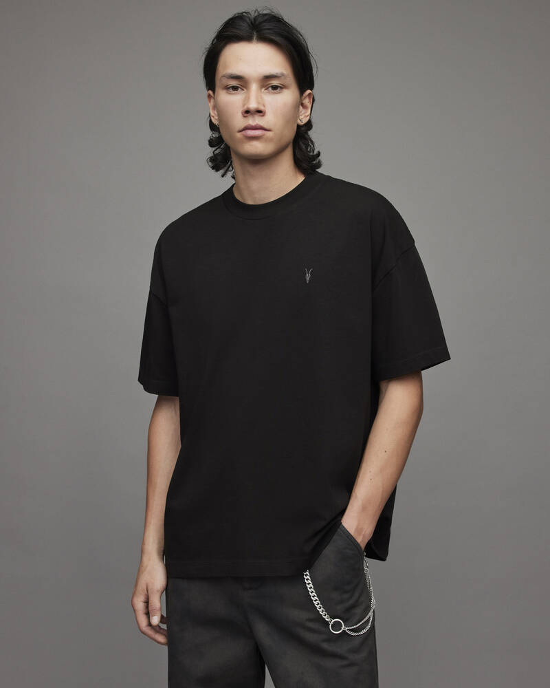 Jet Black Allsaints Harding Crew T Shirt | MD167X-451