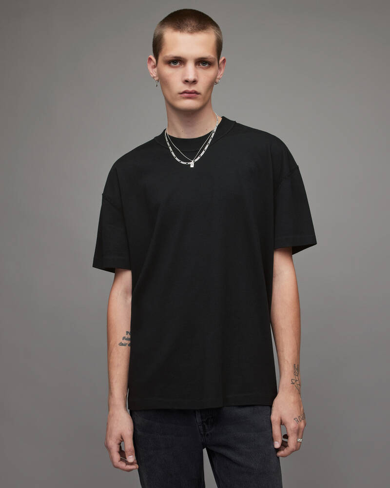 Jet Black Allsaints Isac Oversized Crew T Shirt | MD105V-451