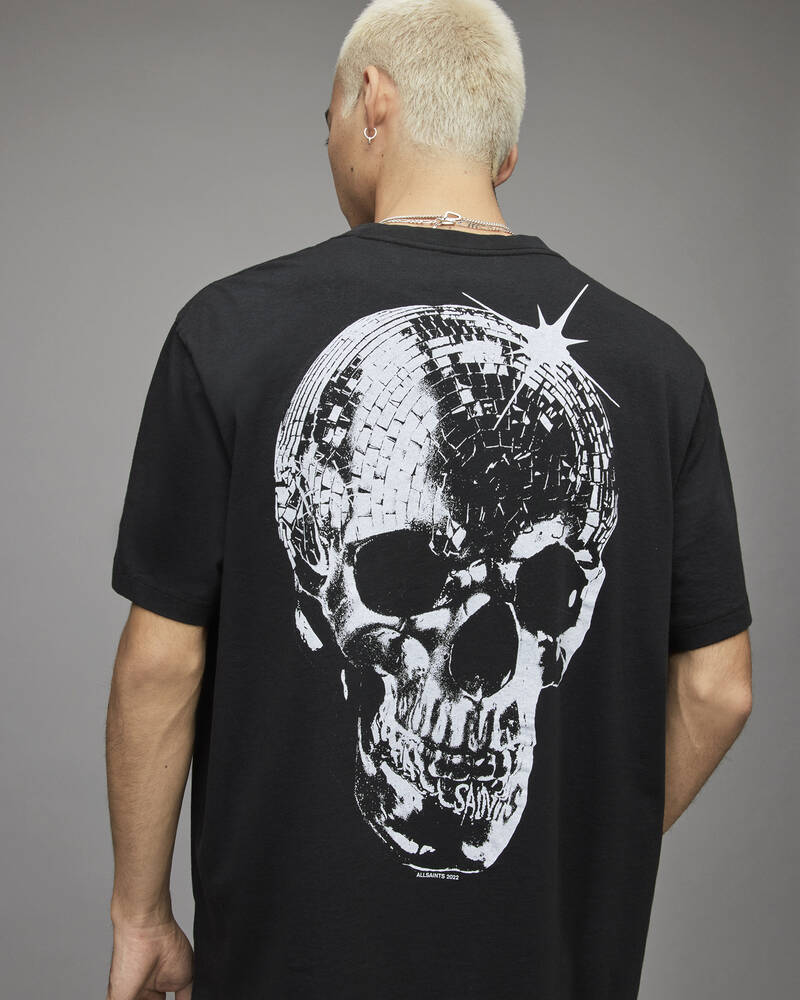 Jet Black Allsaints Mirrorskull Crew T Shirt | MG214X-451