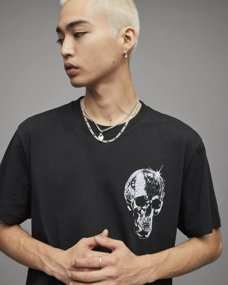 Jet Black Allsaints Mirrorskull Crew T Shirt | MG214X-451