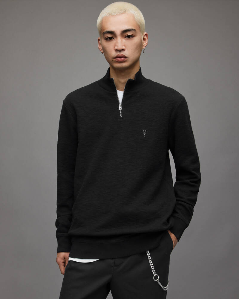 Jet Black Allsaints Muse Half Zip Funnel Sweatshirt | MF102X-451