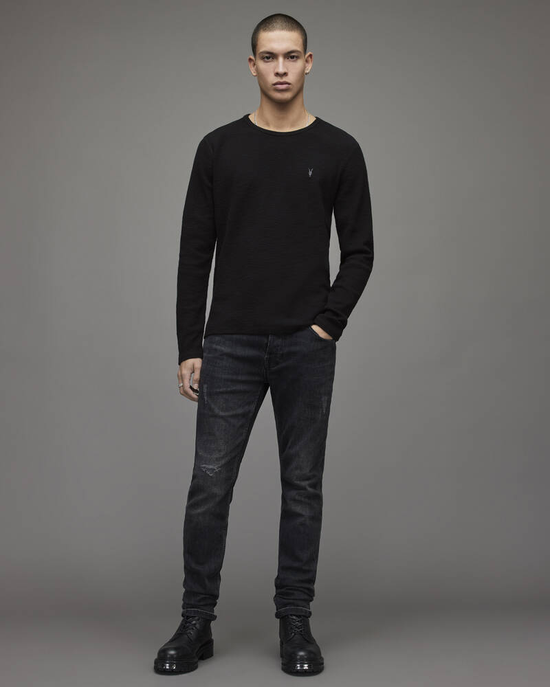 Jet Black Allsaints Muse Long Sleeve Crew T Shirt | MD021R-451