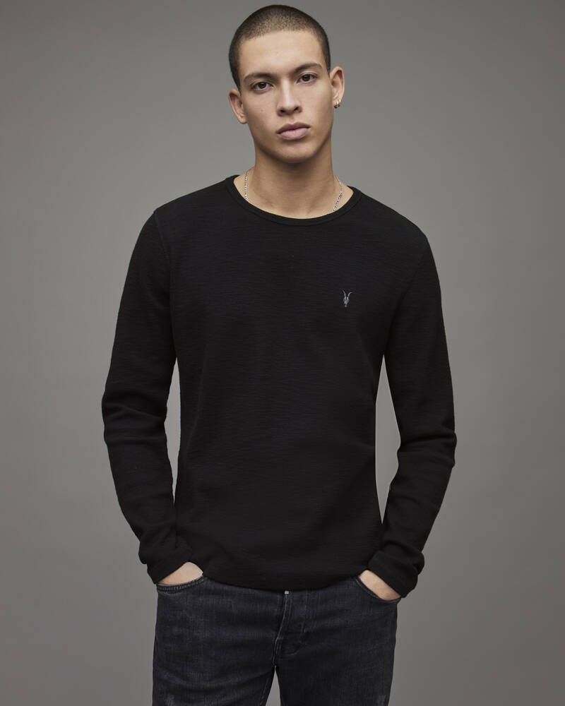 Jet Black Allsaints Muse Long Sleeve Crew T Shirt | MD021R-451