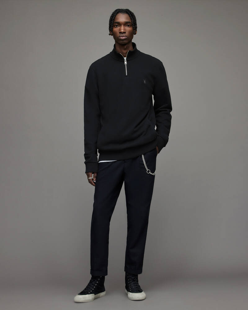 Jet Black Allsaints Raven Half Zip Funnel Neck Sweatshirt | MF075R-451