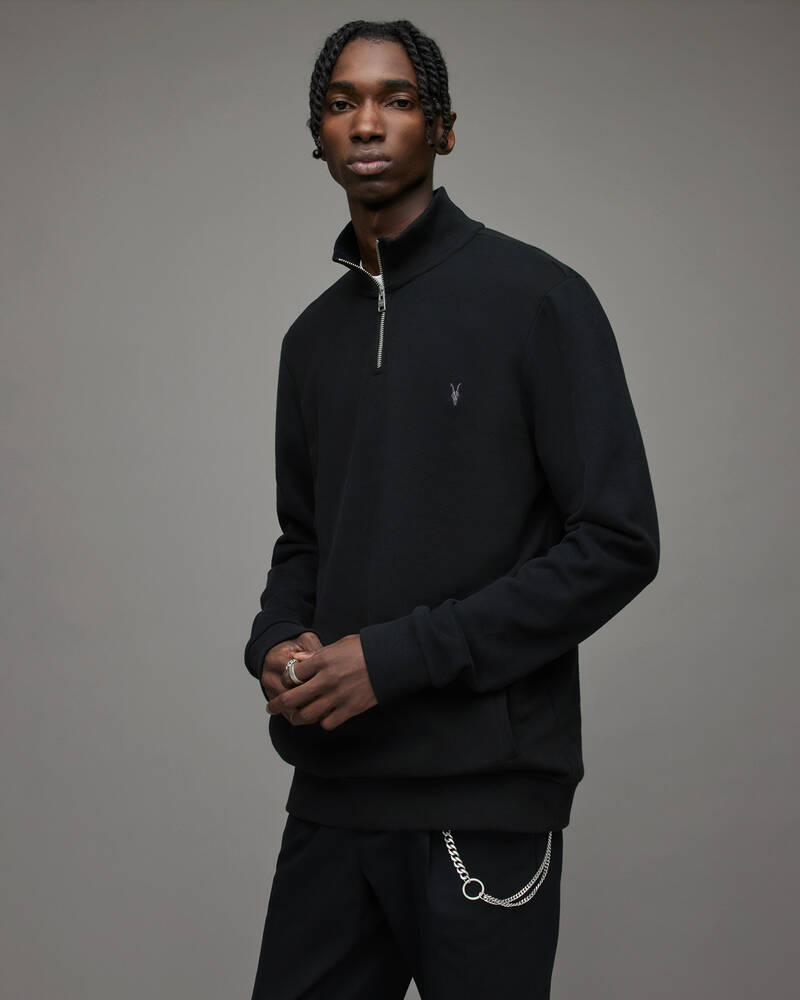 Jet Black Allsaints Raven Half Zip Funnel Neck Sweatshirt | MF075R-451