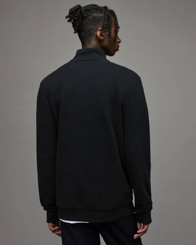 Jet Black Allsaints Raven Half Zip Funnel Neck Sweatshirt | MF075R-451