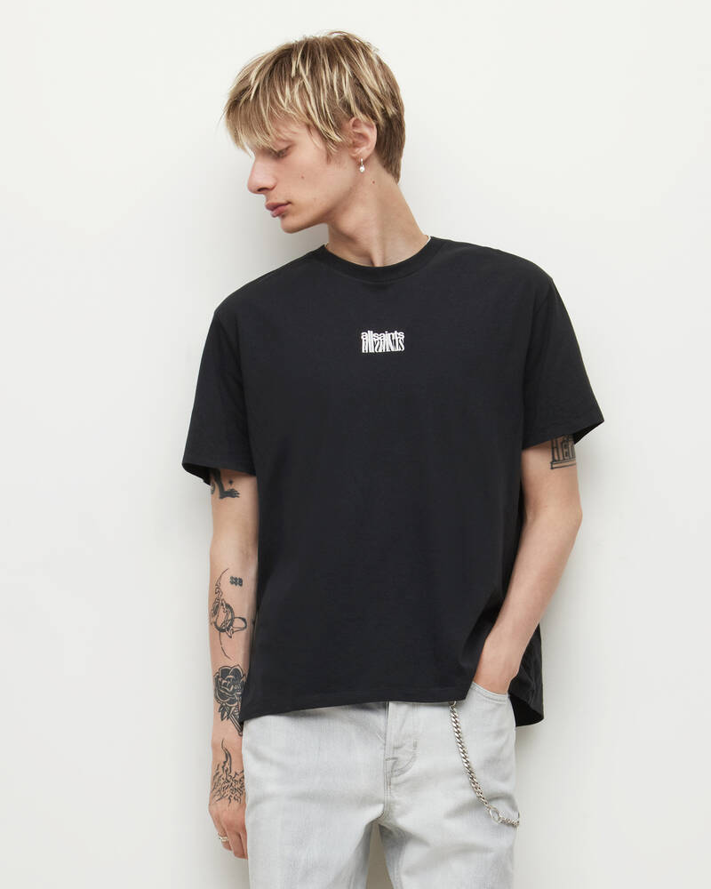 Jet Black Allsaints Refract Crew T Shirt | MG324X-451