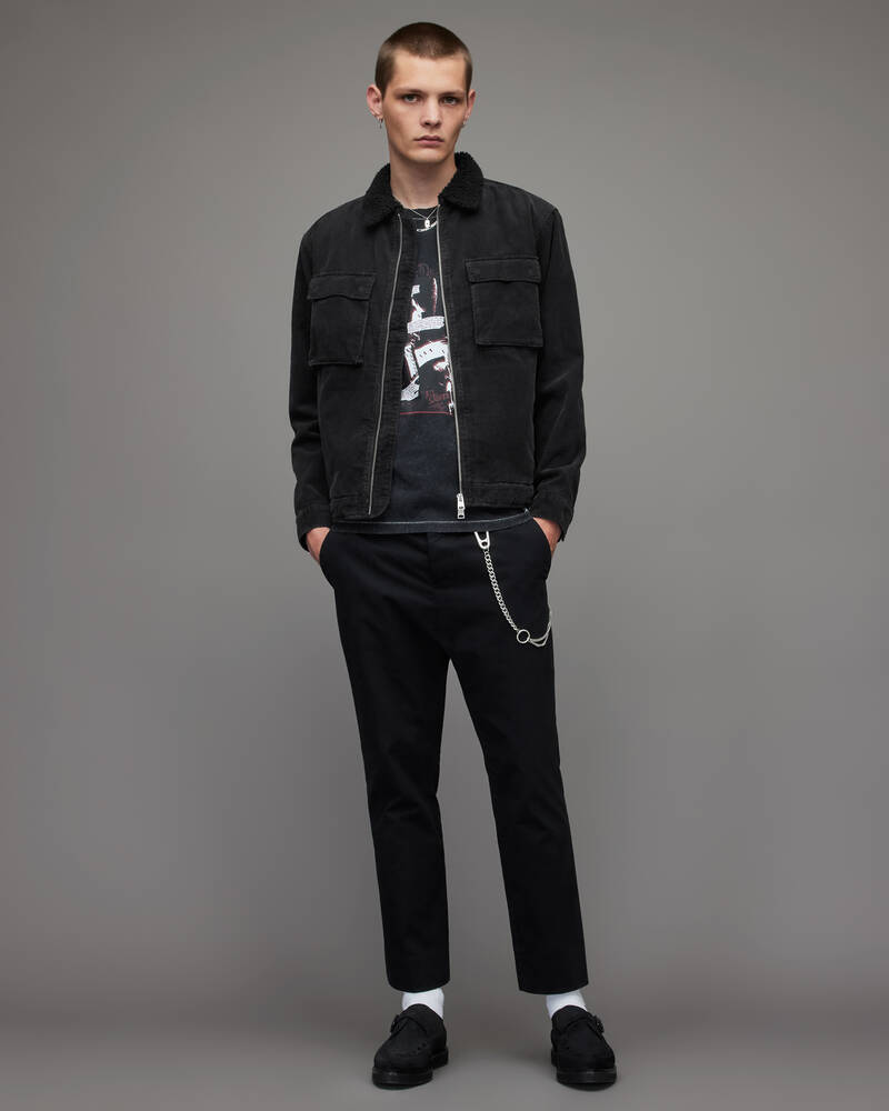 Jet Black Allsaints Rikers Corduroy Sherpa Lined Jacket | MA023X-451