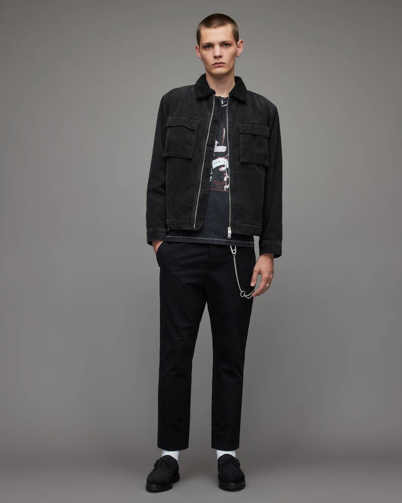 Jet Black Allsaints Rikers Corduroy Sherpa Lined Jacket | MA023X-451