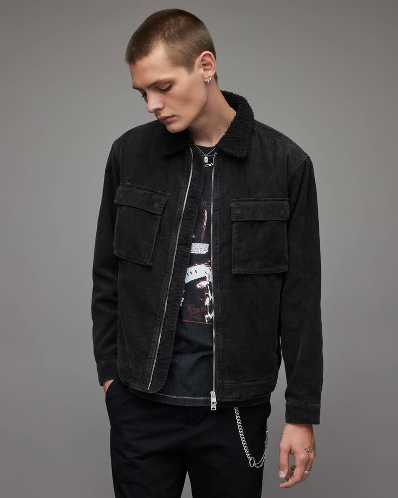 Jet Black Allsaints Rikers Corduroy Sherpa Lined Jacket | MA023X-451