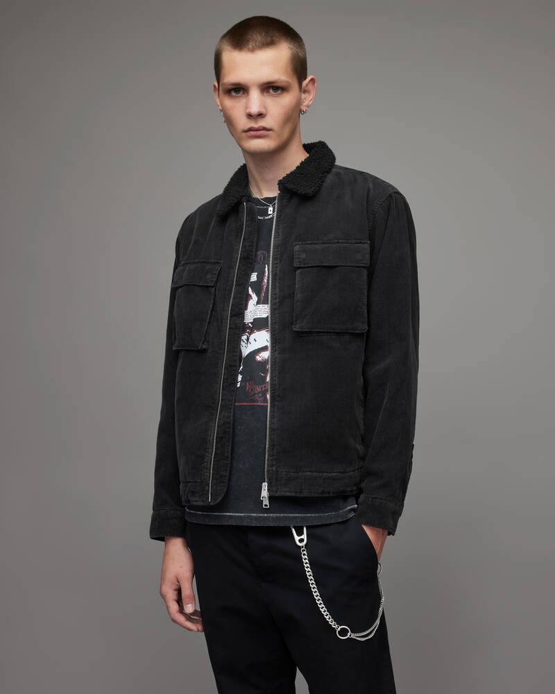 Jet Black Allsaints Rikers Corduroy Sherpa Lined Jacket | MA023X-451